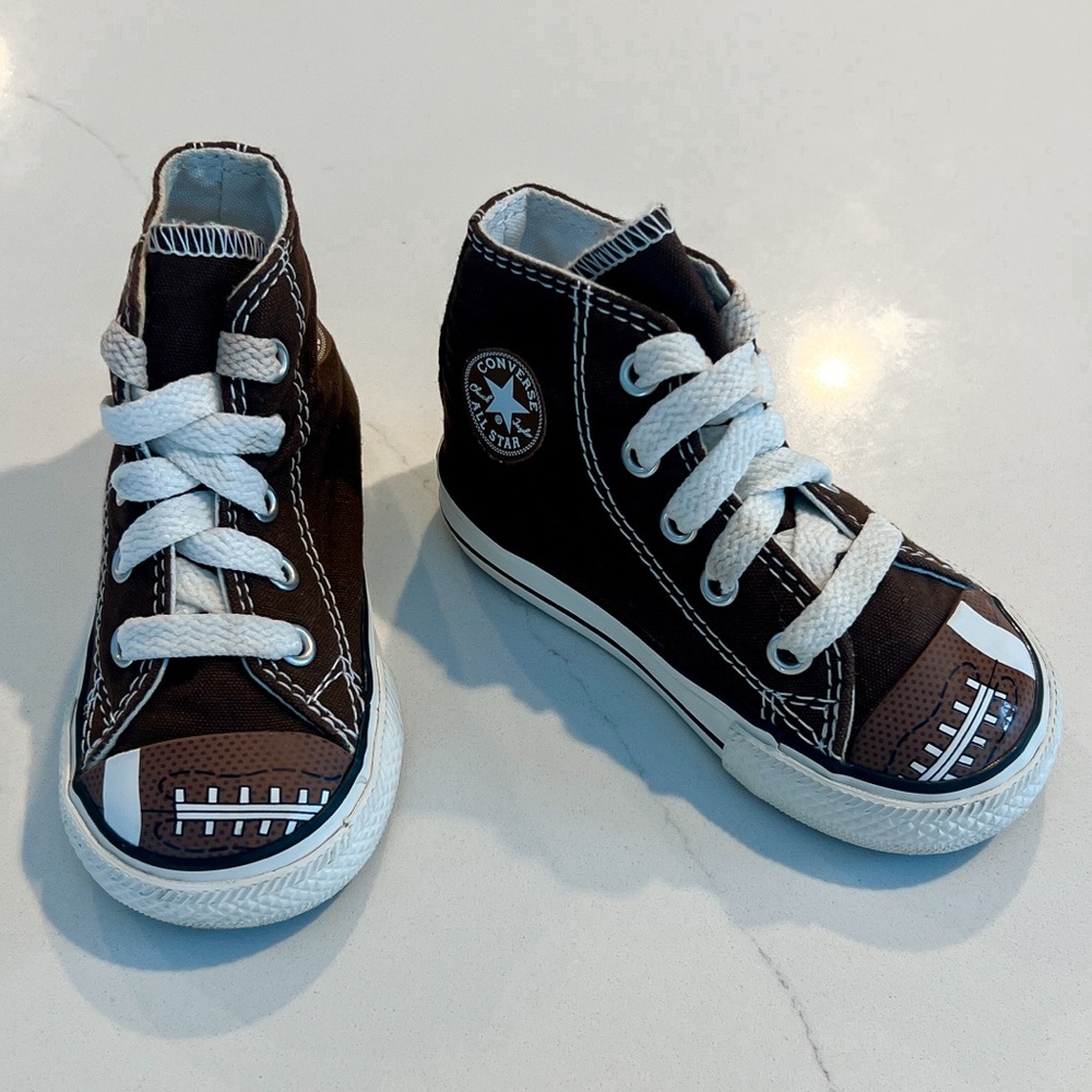 Converse Chuck All Stars Football Theme Brown White High Top Sneakers Toddler 5